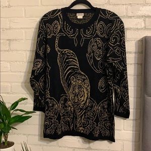 Exclusively Misook black sweater with gold tiger